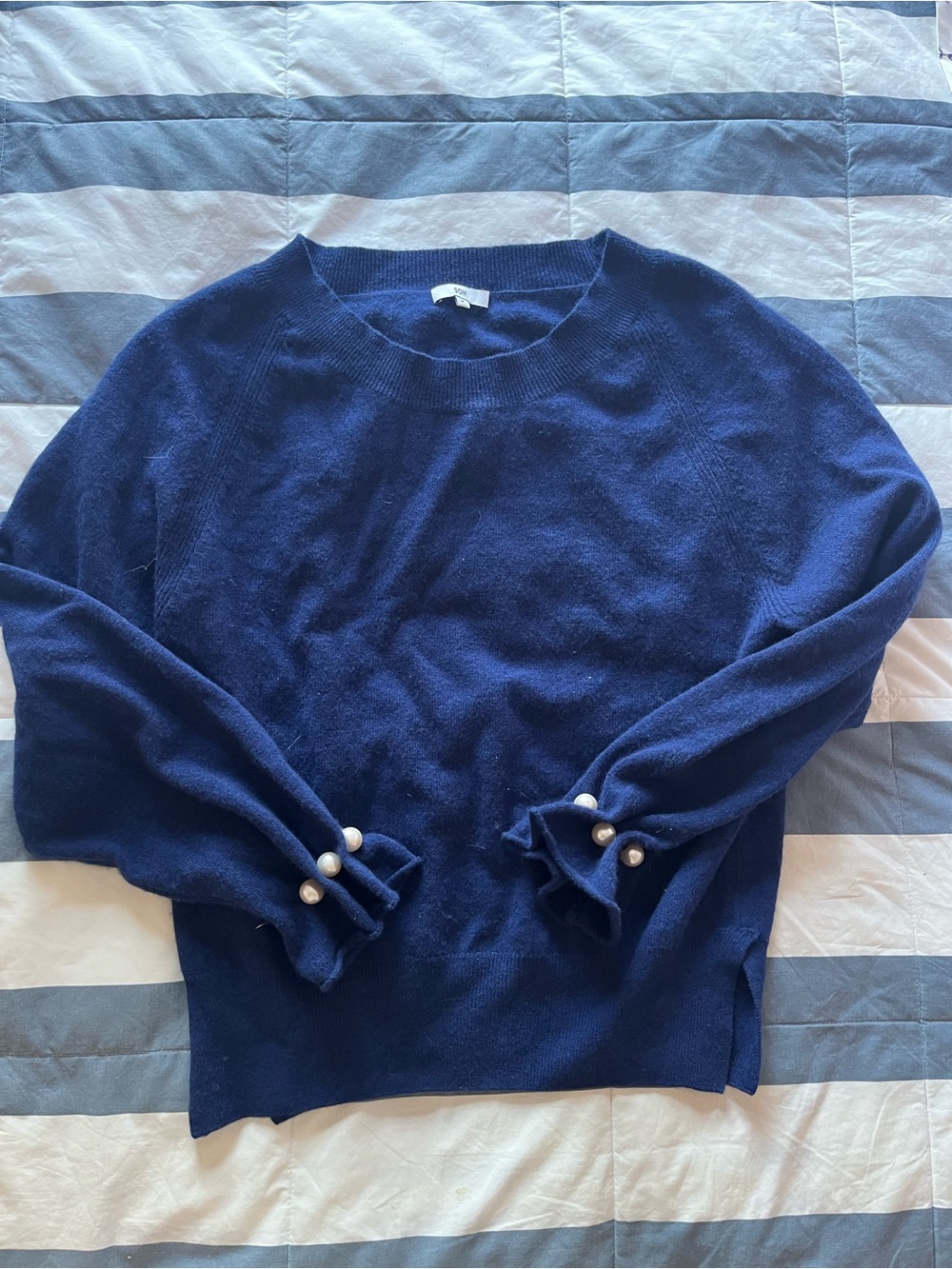 SOH cashmere blend Navy Pearl-Cuff Sweater - S